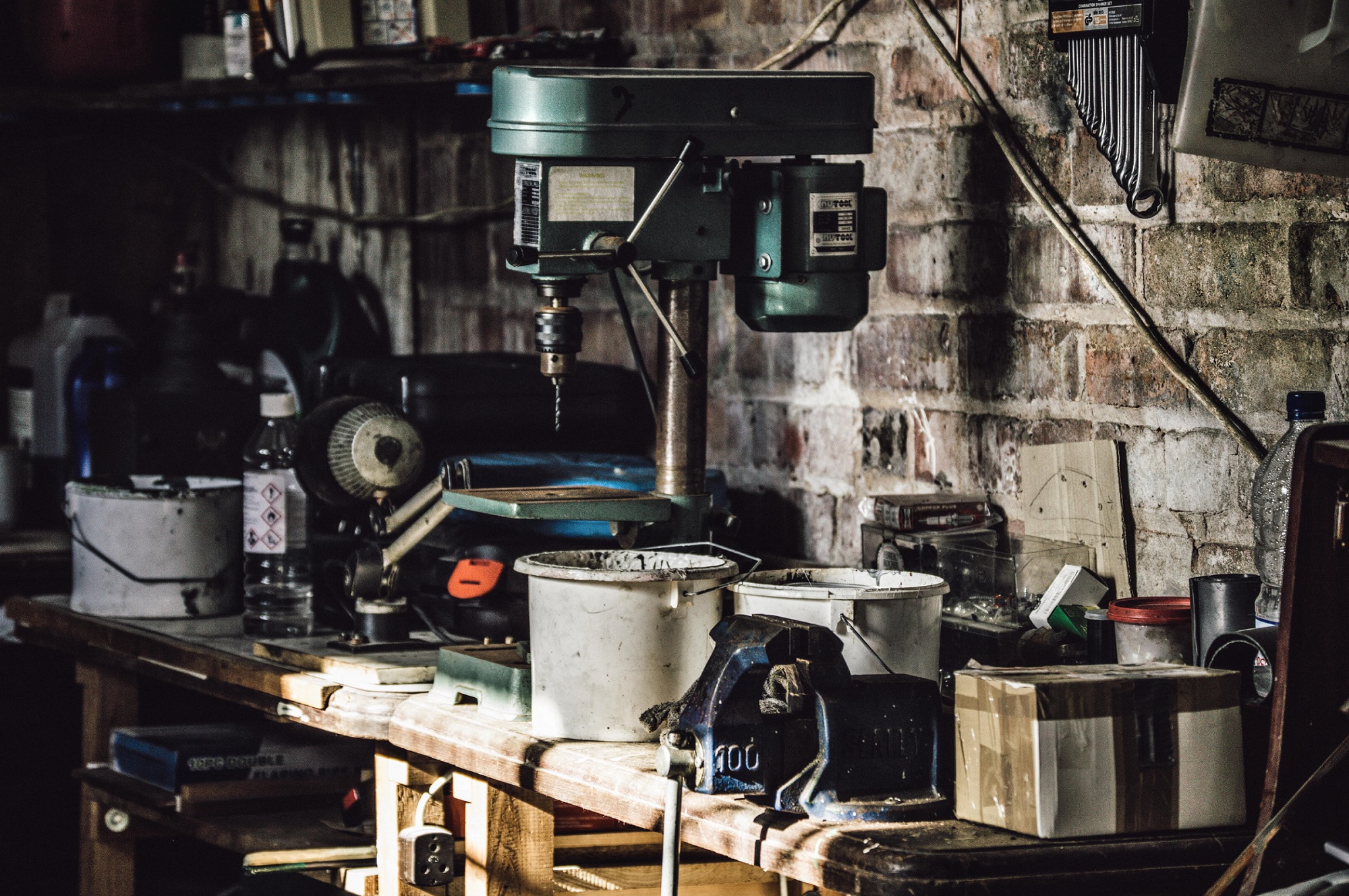 Garage and tools on shelves